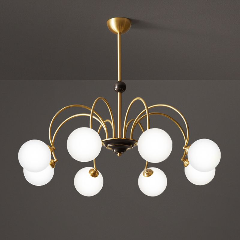 Modern Style Gold Chandelier Light Fixture Globe Shape Glass Hanging Light