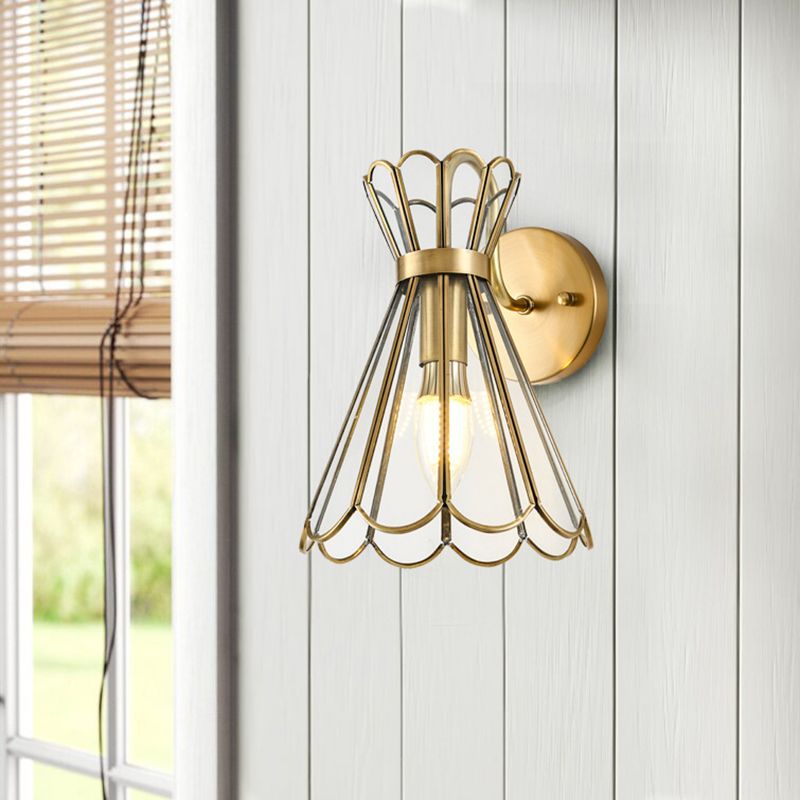 Glass Cone Shape Wall Lighting Modern Style 1 Light Wall Light Sconce in Gold