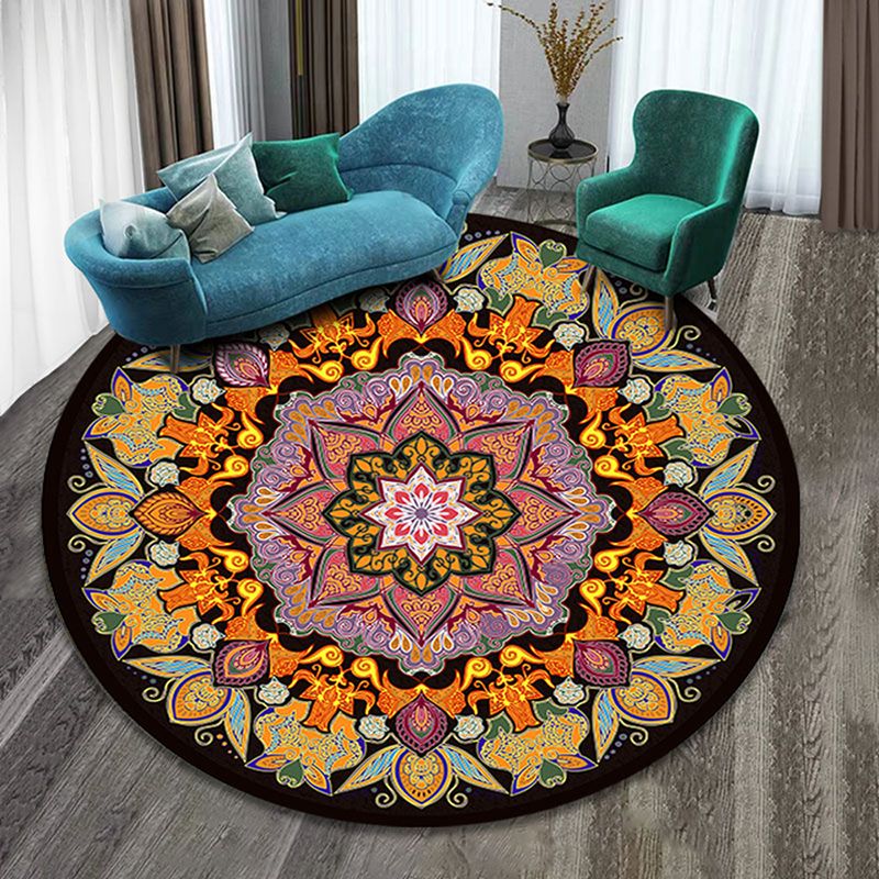 Tapis rond marocain Round multicolore Tribal Tribal Polyester Carpet Tache Resist Area pour le salon