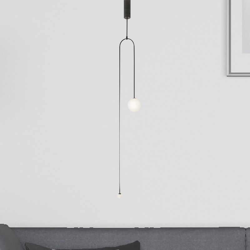 2 Lights Living Room Pendant Light with Global Glass Shade Modern Style Black Suspension Lamp, 48"/64" Length