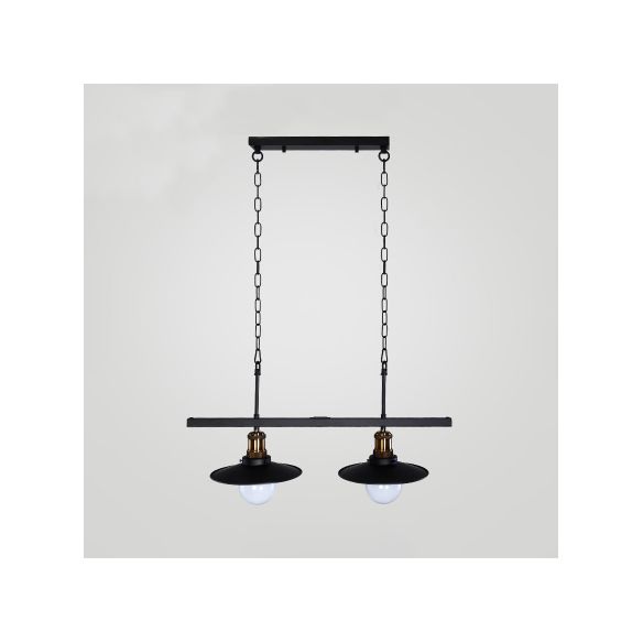Luz de techo colgante de metal acampanado Industrial de 2/3 luces colgante de cocina con cadena ajustable en negro