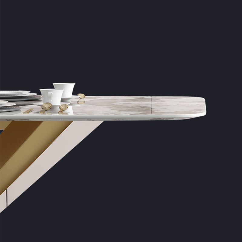 Luxury Sintered Stone Top Table Rectangle Indoor Table with Gold Pedestal