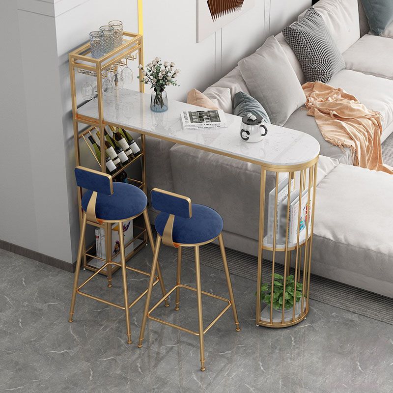 Glam Style Bar Table Marble Pub Table with Wine Cabinet for Dining Room