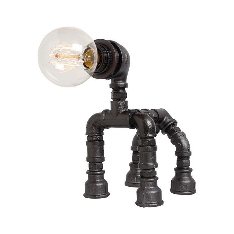 1 Glühbirnen -Wasserrohr -Tischbeleuchtung mit Hunde Design Steampunk Black/Bronze Metallic Tischlampe für Kinder Schlafzimmer