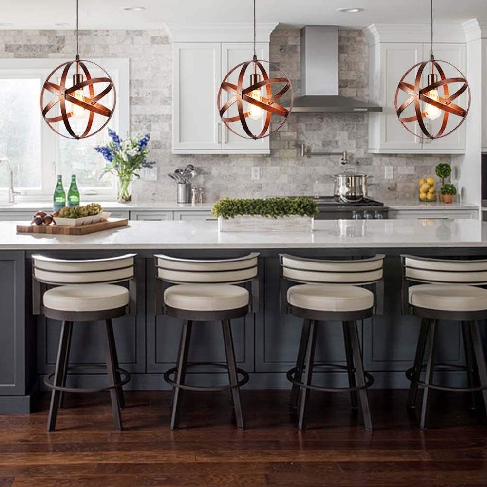 Retro Industrial Single Globe Cage Pendant Light Iron 1 Light Suspension Light for Dining Table