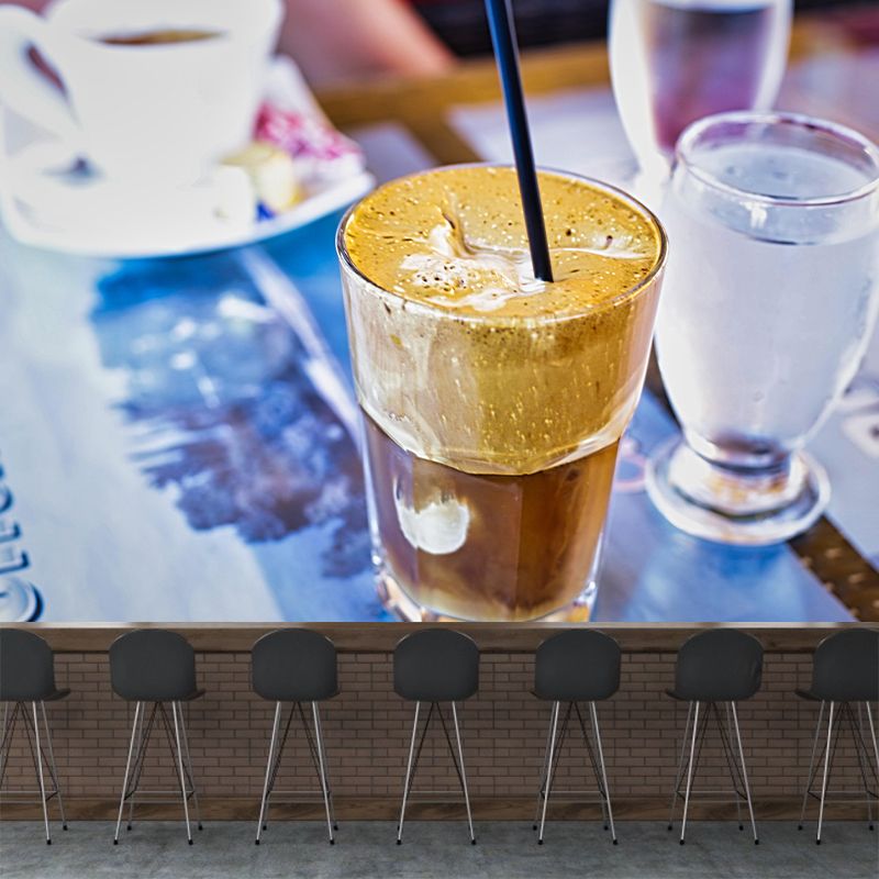 Modern Ice Coffee Pattern Mural Mildew Resistant Sofe Color Coffee Shop for Wall Decor