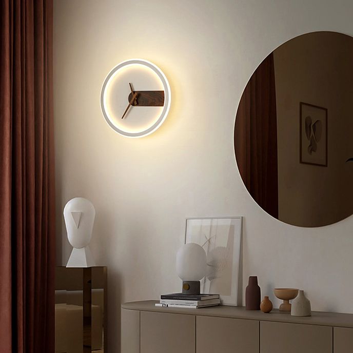 Orologio Nordic Wall Sconce Sconcetto ACRILICO LED LED LEGGIO con decorazione in legno