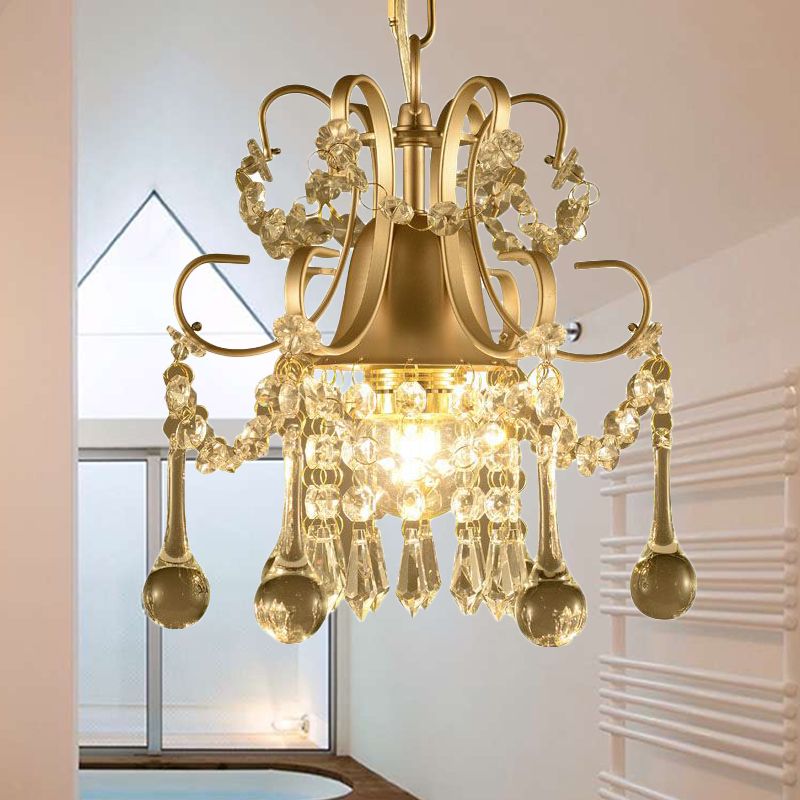 Crystal Swooping Arm Plafond Plafond Chandelier Simple 3 Lights Living Room Pendant Pending Lightture in Champagne