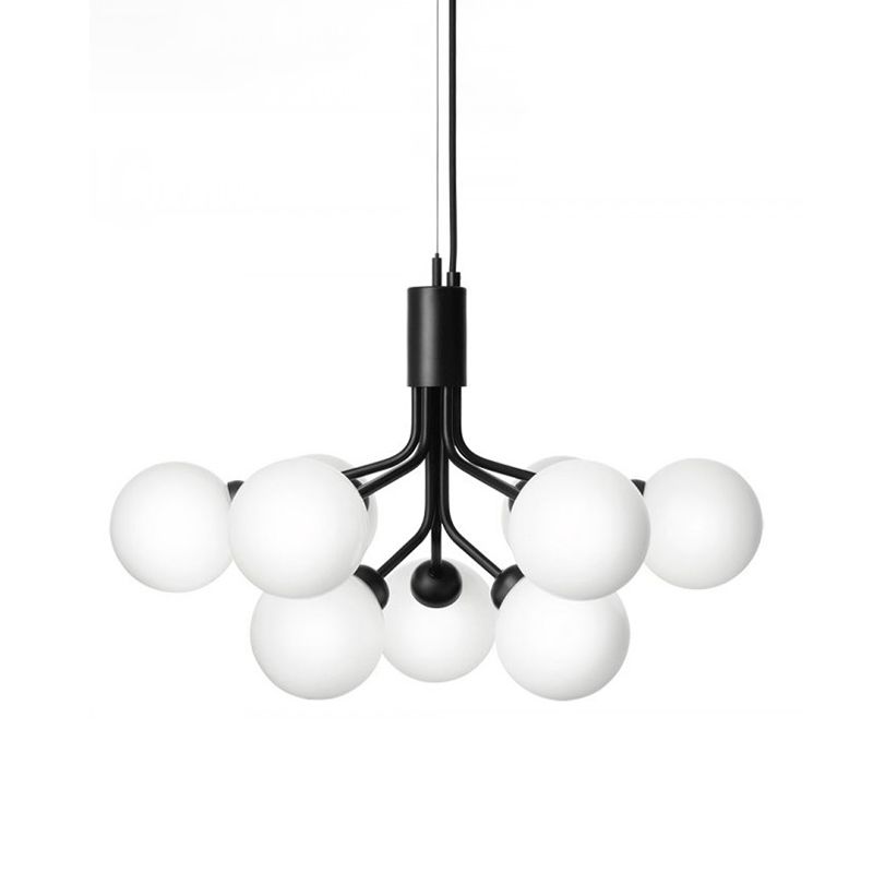 Modern Style Chandelier Light Fixture Globe Shape White Glass Pendant Light
