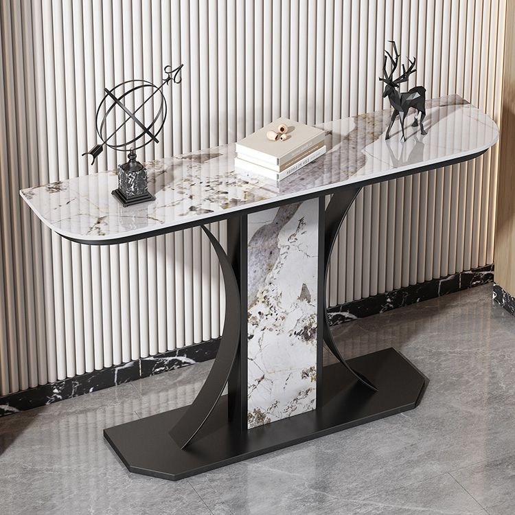 11.8" Wide Stone Console Table Scratch Resistan Table Half Moon Accent Table