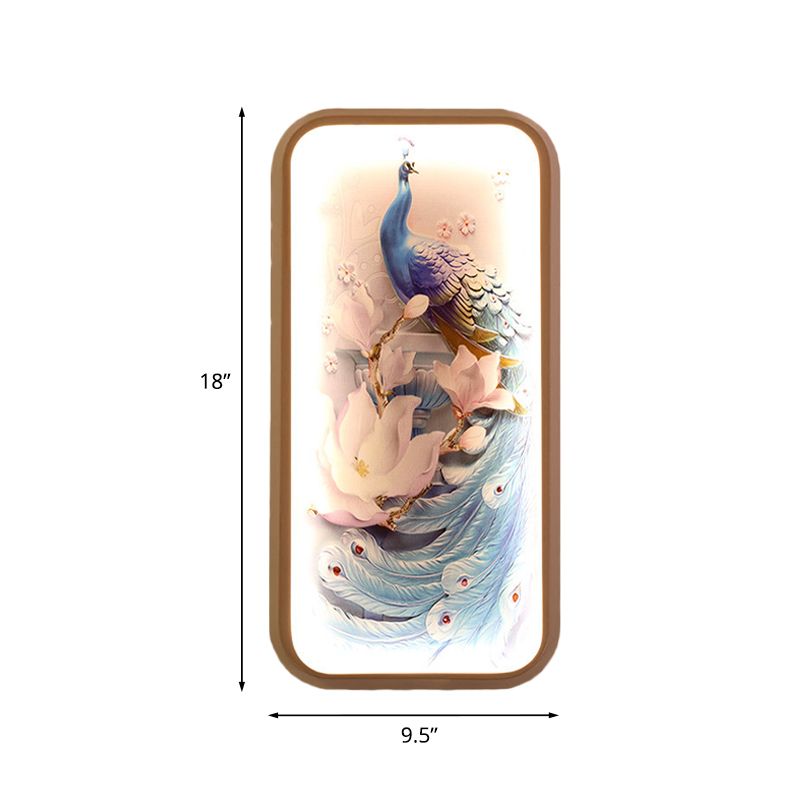 Idée d'éclairage mural à motifs de paon rectangle