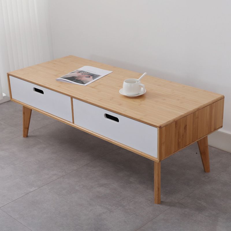 16.9" Tall Modern Wood 4-leg Base Rectangular Coffee Table with Drawers