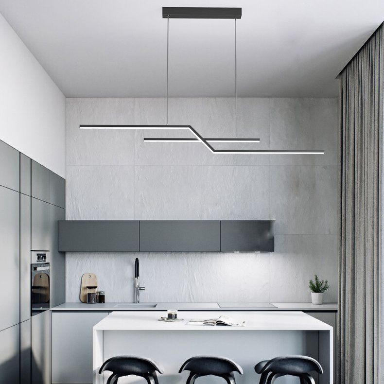 Modern Simplicity LED Island Light Linear 2-Light Hanging Lamp for Dining Room
