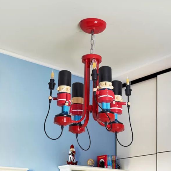 Kindergarten Candle Pendant Light with Solider Metal Modern Red Hanging Light