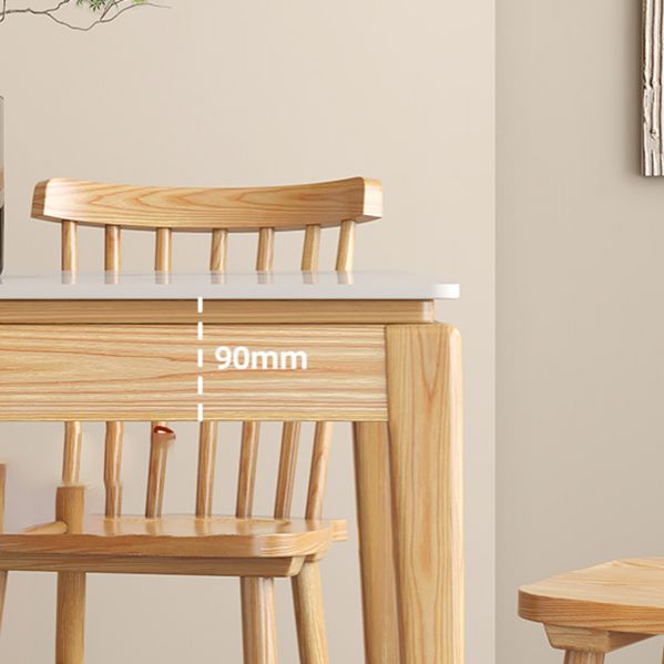 Rectangle Stone Dining Table Mid-Century Table with Natural Finish Legs
