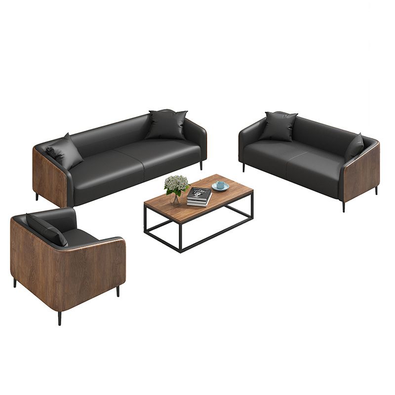 Modern Faux Leather Sofa Tuxedo Arm Tight Back Sofa in Grey/black