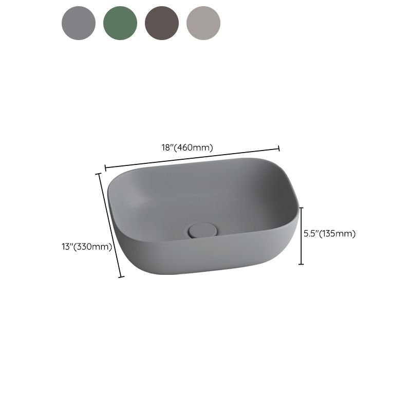 Modern Vessel Lavatory Sink Rectangular Porcelain with Faucet and Pop-Up Drain Basin Sink