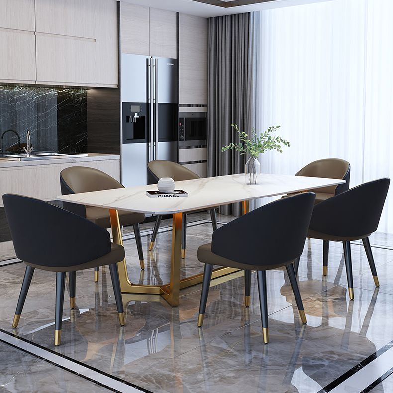 Tono blanco de piedra sinterizada mesa de comedor glam Mesa base para el comedor para comedor