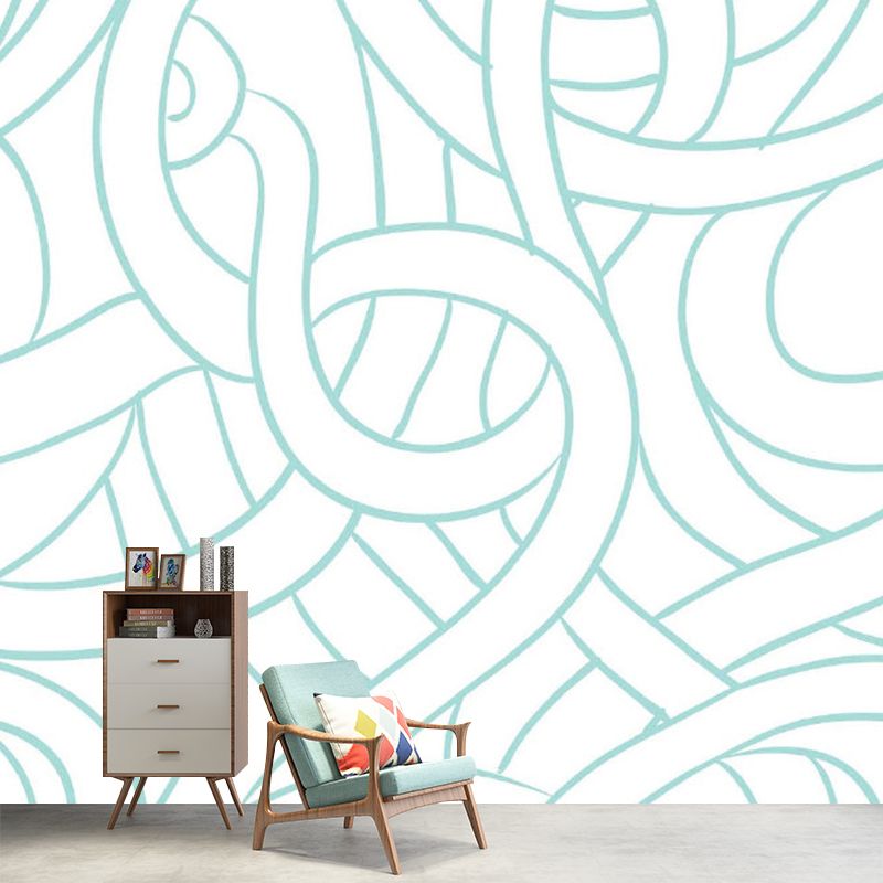 Simple Interweaves Pattern Mural Decal for Bedroom Custom Wall Covering in Green-White