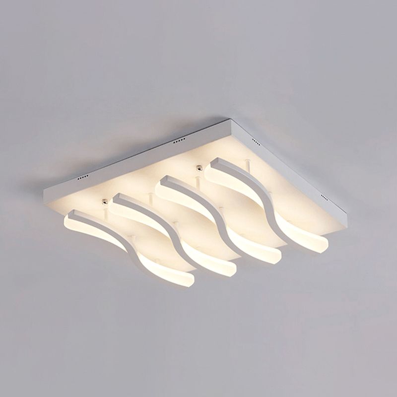 Square/Rectangle Acrylic Ceiling Lighting Modern 4/6/7-Light White LED Wavy Flush Mounted Light in Warm/White Light
