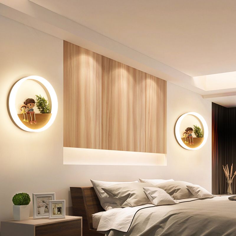 Moderne Stil runde Wandlampen Holz 1 Lichtwandlampen (Dekoration nicht enthalten)