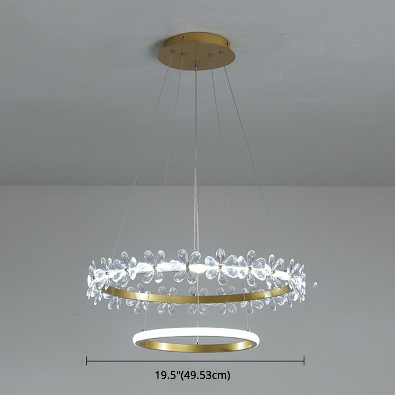 Gold Finish Wreath Pendant Light Minimalist Crystal LED Chandelier with Metal Ring