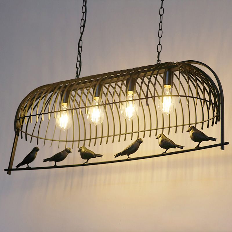 Filo Black Cage Isola Luci da lampadario Iron Iron Style Antique Isola Fissature