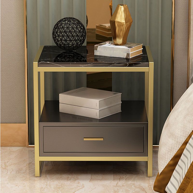 1-Drawer 1-Shelf Accent Table Nightstand 19.68" Tall Faux Marble Bedside Cabinet