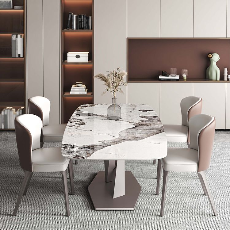 Luxury 1/4/5/6/7 Pieces Dining Set Sintered Stone Dining Table Set with Leather Chairs