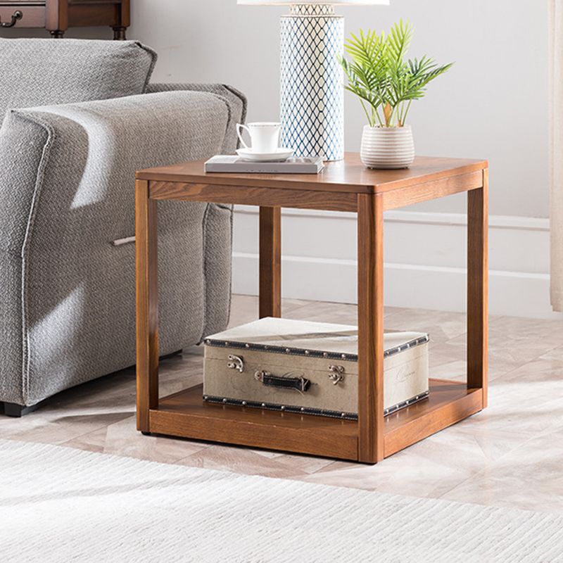 Tradional Wood End Table Double Tier Sofa Side Table for Living Room