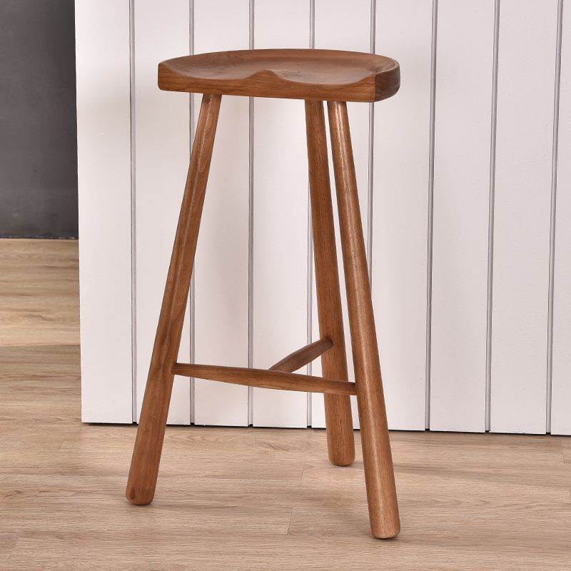 Industrial Backless Solid Wood Counter Stool Wooden Armless High Chair with 3 Legs
