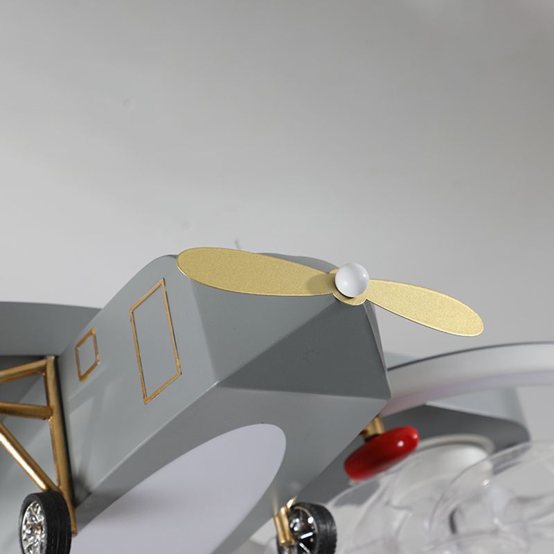 Kids LED Ceiling Fan Lamp Airplane Metal Fan Lighting in Grey for Bedroom