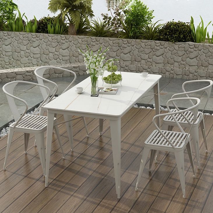 Modern Style 1/5/7 Pieces Metal Dining Set Stone Table Set for Outdoor