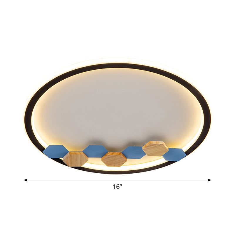 Round/Square Parlor Flush Lamp Acrylic LED Minimalist Ceiling Mounted Light with Leaf/Geometric Deco in Black