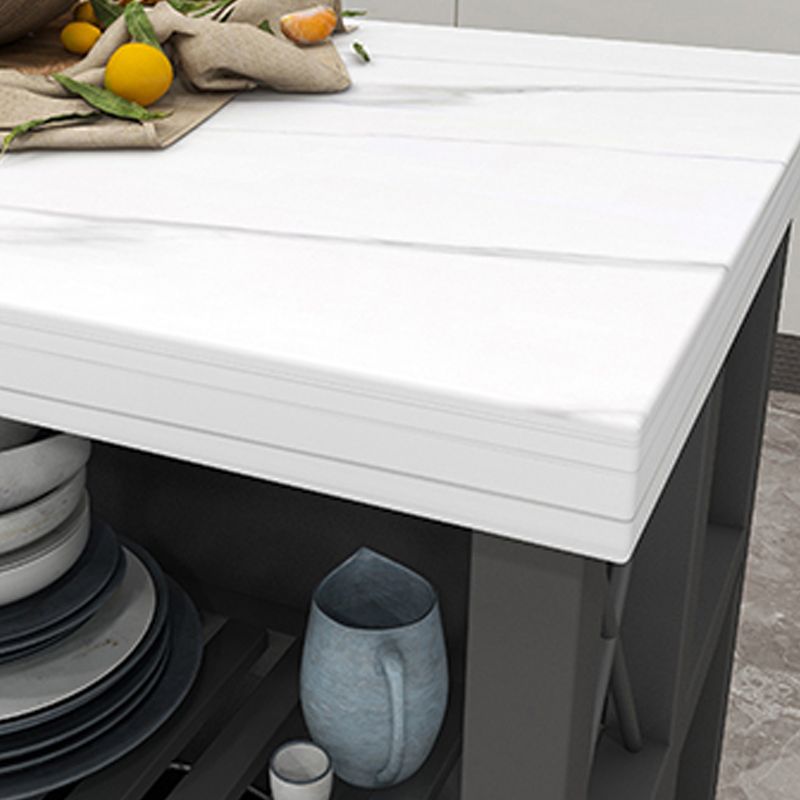 Rolling Kitchen Trolley Cart with Marble/Stone Top and Iron Base Kitchen Cart in Black