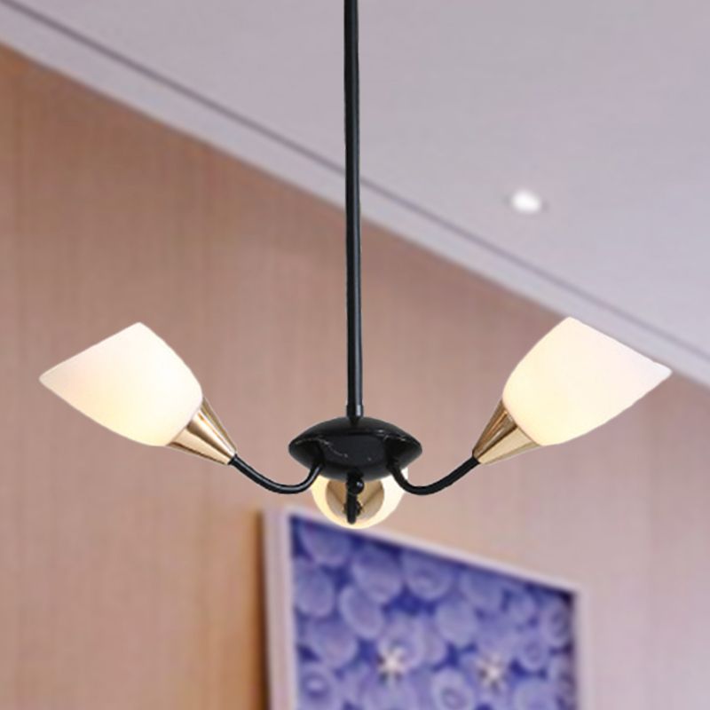Beveled Chandelier Lighting Modern White Glass 3/6/8 Heads Black Hanging Ceiling Light with Starburst Design