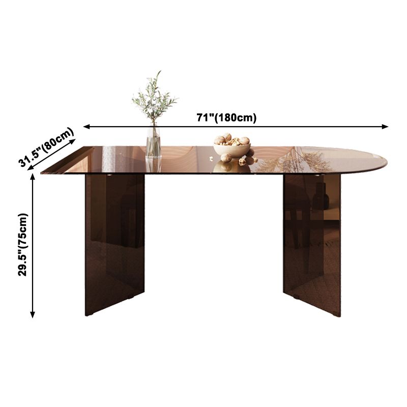 Contemporary Dining Table Tempered Glass Dining Table with Double Pedestal for Dining