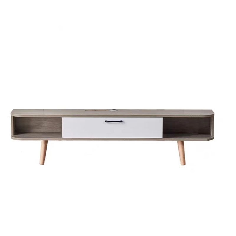 15.75-inch High TV Console Scandinavian Wood TV Console Stand With Open Shelf