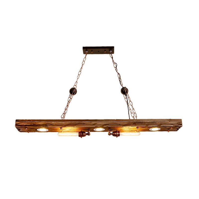 Rectangle Wood Island Lighting Vintage 2 Lights Restaurant Ceiling Pendant Light