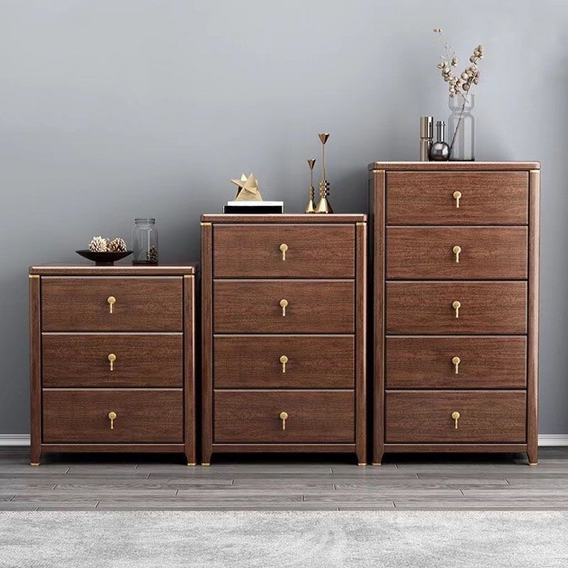 Glam Walnut Wood Storage Chest Bedroom Chest in Brown with Drawers