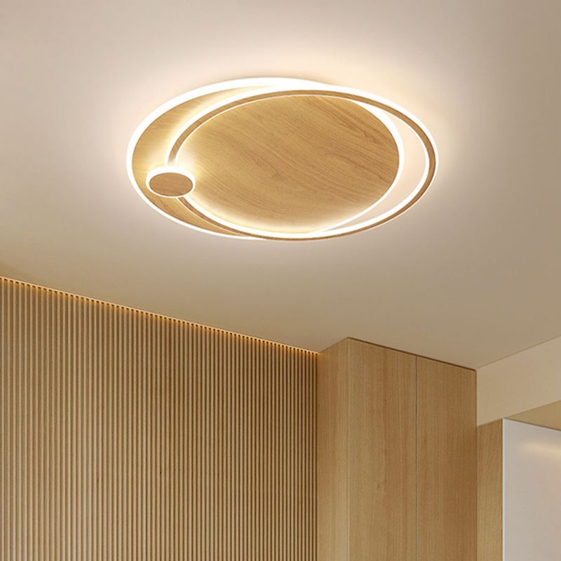 Modernism Round Flush Mount Ceiling Light Fixture in Wood Color for Bedroom