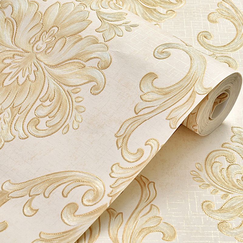 Luxury Flower Wallpaper Light-Color Jacquard Wall Covering for Living Room, Unpasted