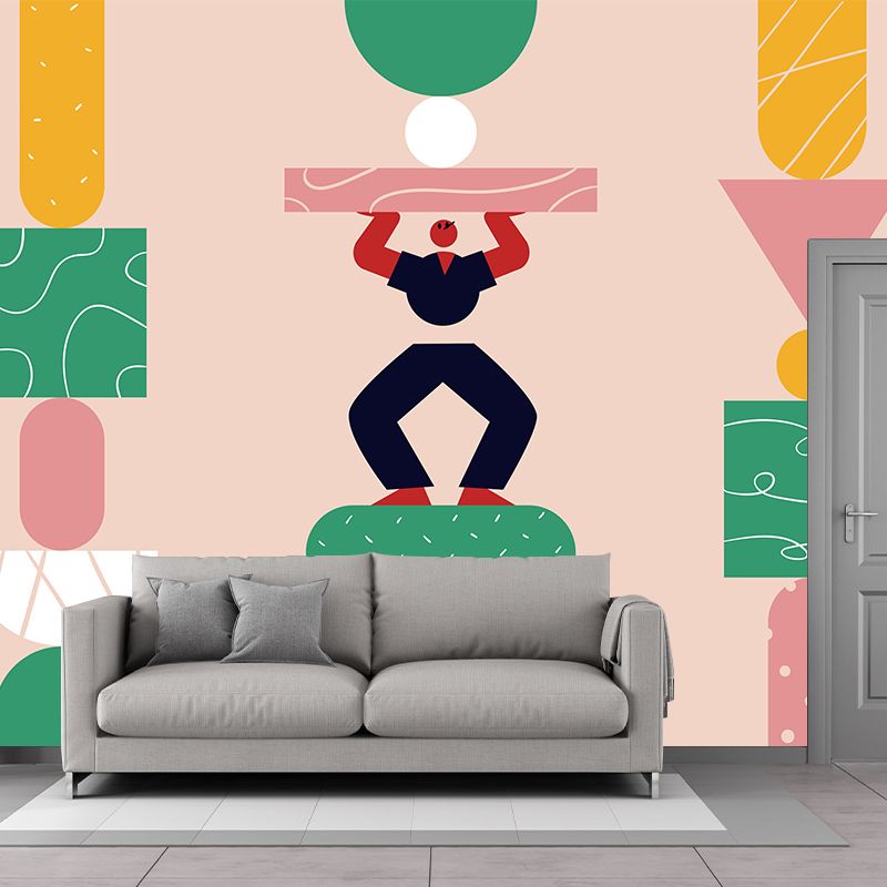 Weight Bearing Exercise Mural Decal Pink-Green-Yellow Modern Art Wall Covering for Bedroom