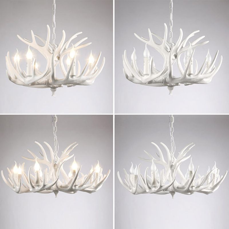 Bulbe Bare Antler Chandelier Country Style Suspension en résine blanche Lumière pour le salon