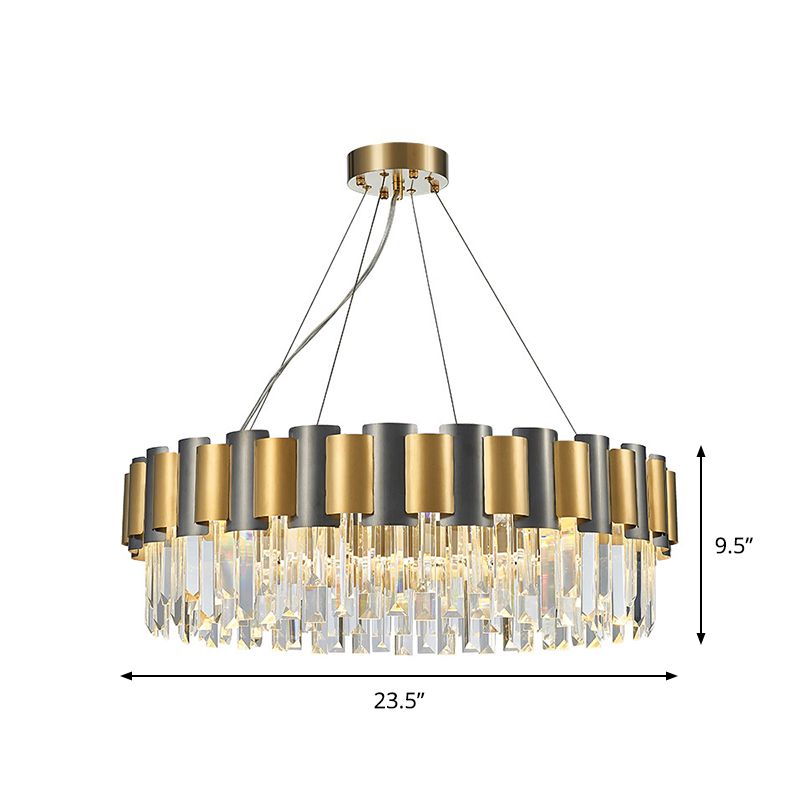 Round Dining Room Chandelier Postmodern Clear Crystal 8 Bulbs Black and Gold Pendant