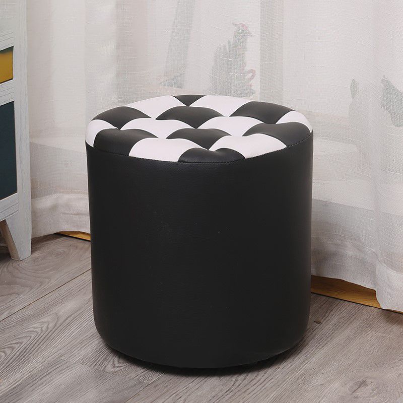 Color Block Ottoman Faux Leather Stain Resistant Cylinder Shape Pouf Ottoman