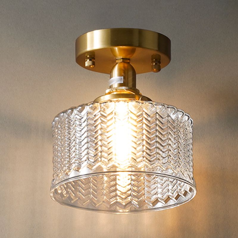 Nordic Cylinder Ceiling Mounted Fixture Glass Bedroom Ceiling Lamp in Gold