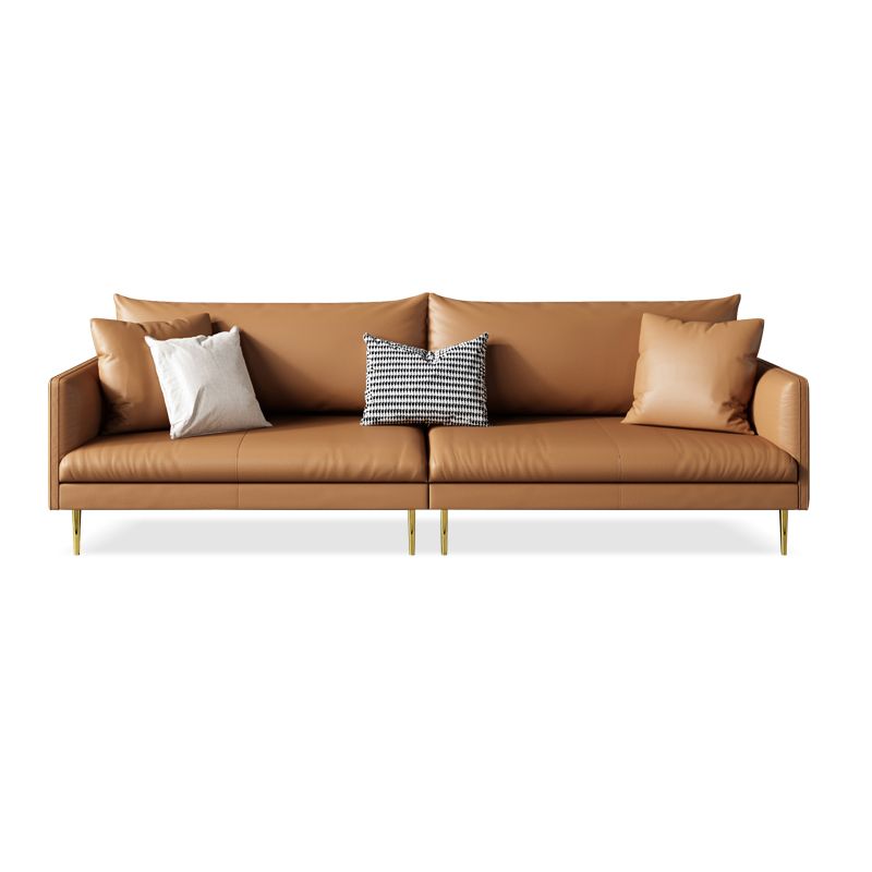 Stationary Leather Sofa Square Arm Standard Glam Settee for Living Room