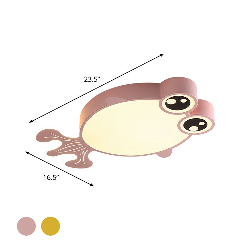Acrylic Goldfish Flush Light Fixture Cartoon LED Flush Ceiling Lamp in Pink/Yellow for Kids Bedroom