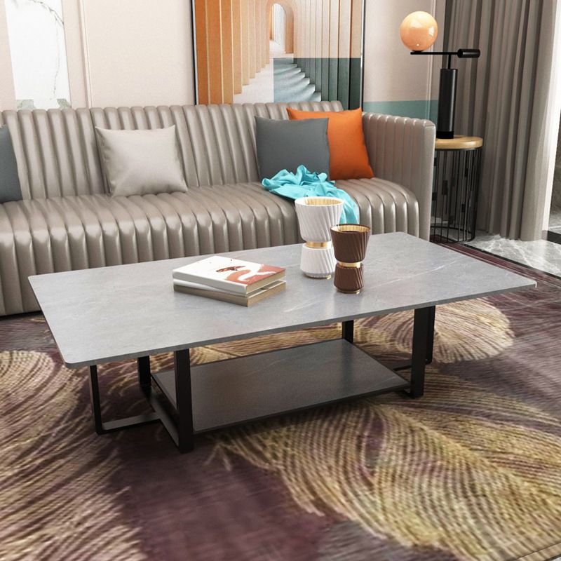 Glam 17.7" H Frame Cocktail Table Rectangular Slate Coffee Table with Floor Shelf